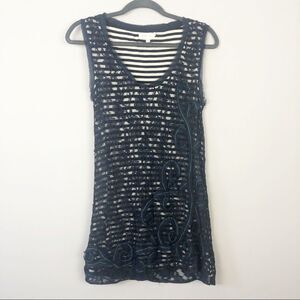 ANTHROPOLOGIE | MEADOW RUE Stripe Lace Navy Blue Tank Top Women’s Size Medium